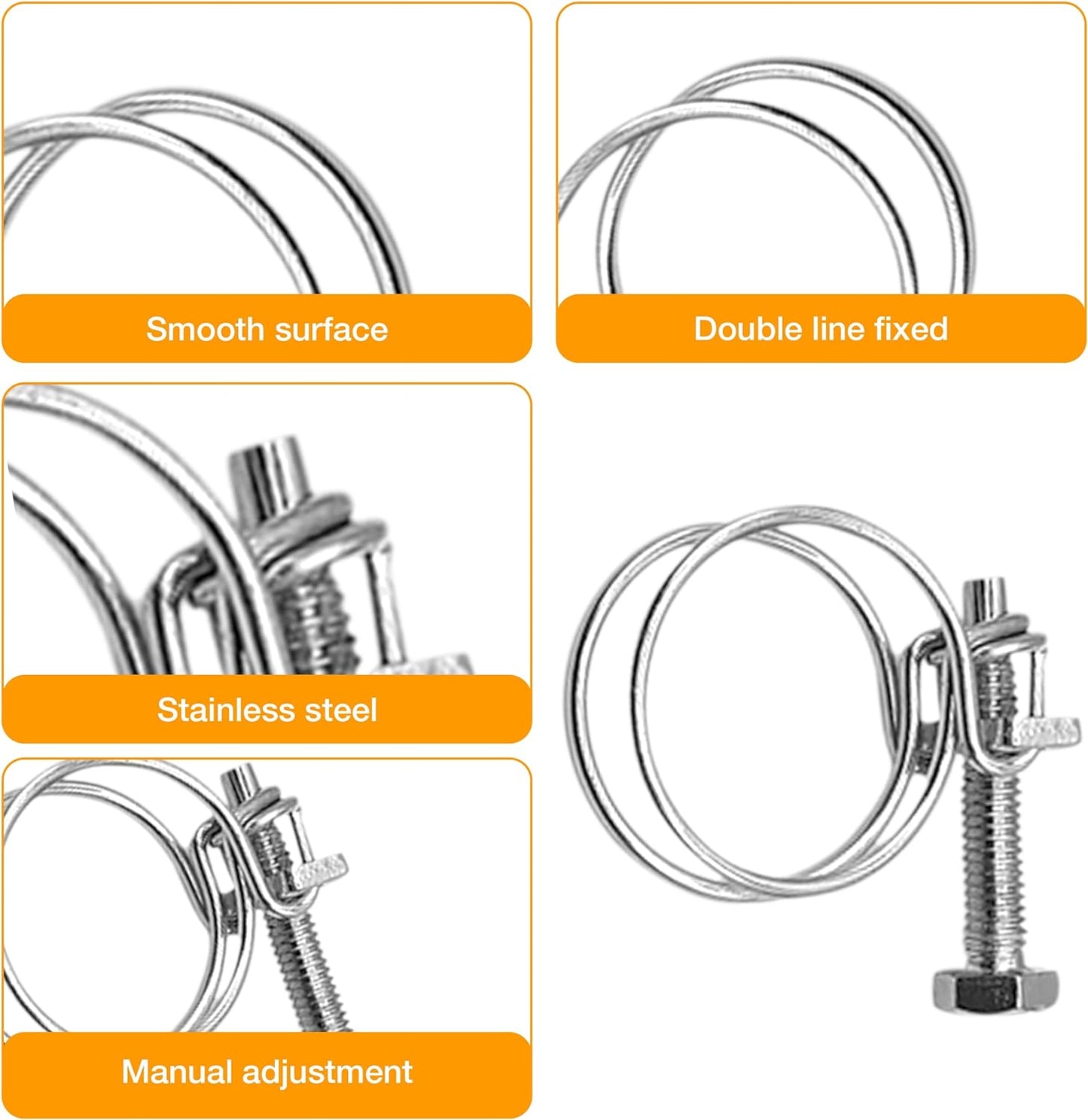 Hose Pipe Connector Set – 32mm Pond Hose Connector with 2 Wire Hose Clips – Pond Hose Pipe Joiner – Adjustable Hose Clamps with Screw Fitting for Standard 32-36mm Diameter Size