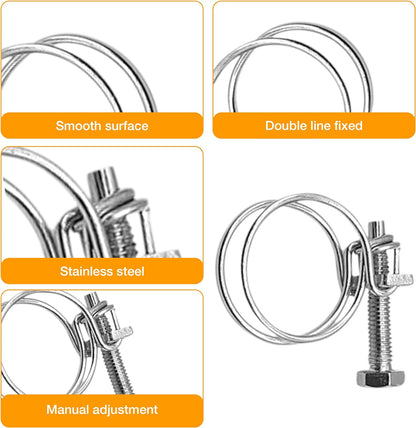 Hose Pipe Connector Set – 32mm Pond Hose Connector with 2 Wire Hose Clips – Pond Hose Pipe Joiner – Adjustable Hose Clamps with Screw Fitting for Standard 32-36mm Diameter Size