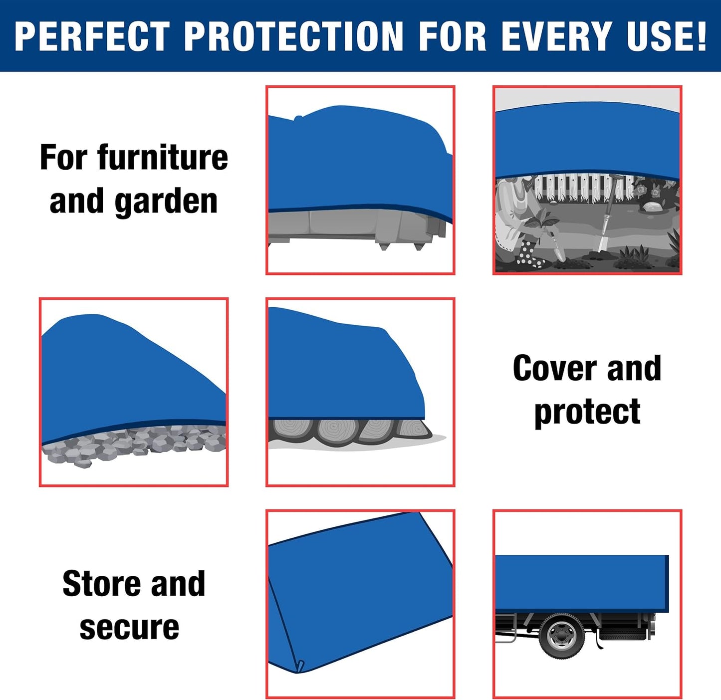 Large Blue Tarpaulin in Various Sizes - Durable, Water-Resistant & UV Resistant Tarp for Outdoor, Camping & Garden