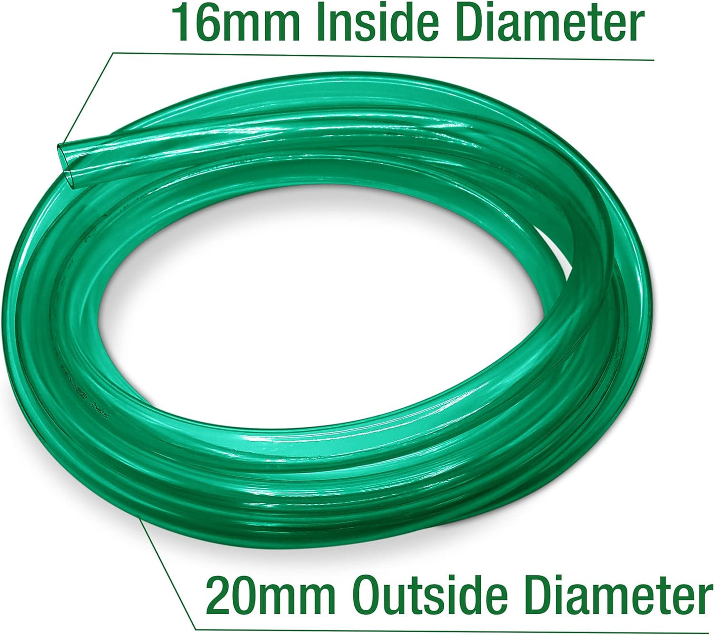 Flexible Hose Pipe 16mm Inside Diameter 20mm Outside Diameter – 4 Metres Clear PVC Food Grade Green Plastic Tube for Fish Food, Engineering, Food Industry