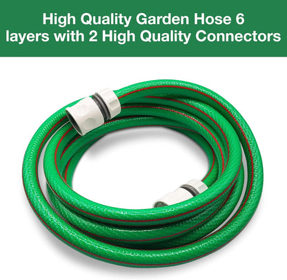 Premium Garden Hose with 2 Hose Connectors – Green Flexible Hose for All Seasons Use – 6-Layer PVC Hose with Durable Reinforcement – 3m Pressure Hose Ideal for Watering, Gardening.