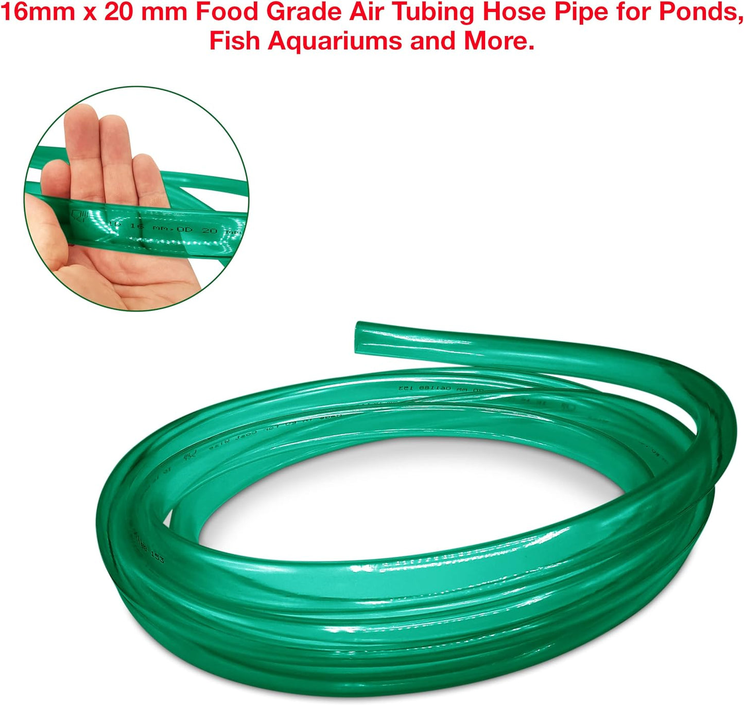 Flexible Hose Pipe 16mm Inside Diameter 20mm Outside Diameter – 4 Metres Clear PVC Food Grade Green Plastic Tube for Fish Food, Engineering, Food Industry