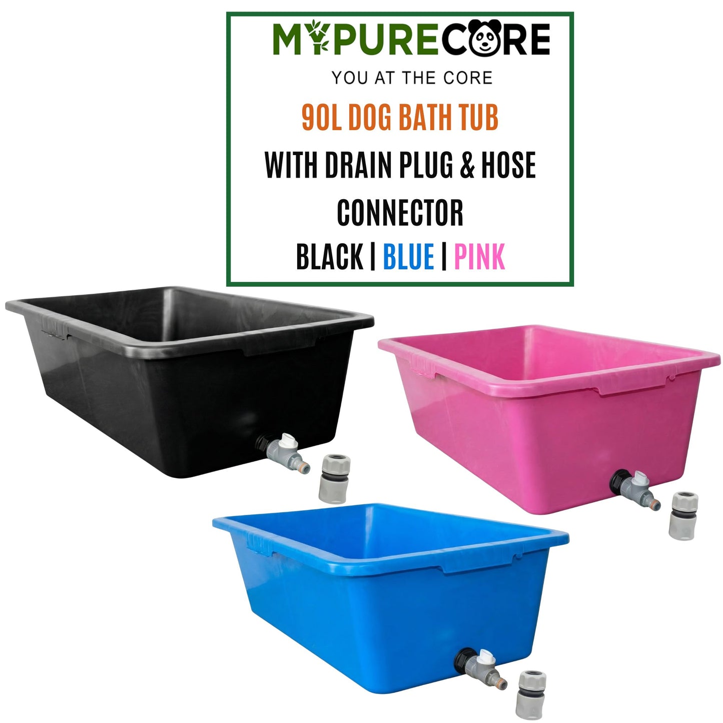 Heavy Duty 90L Dog Bath Tub Pet Washing Pool with Drain Plug and Hose Connector Large Plastic Dog Wash Tub for Indoor Outdoor Grooming Cooling Pool Multi Colour