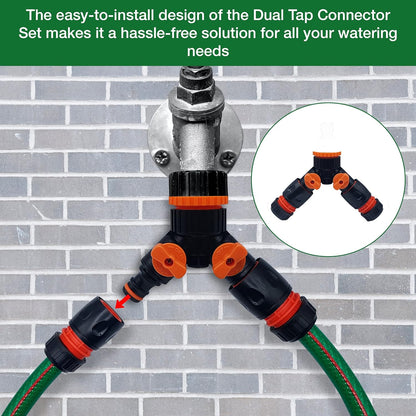 Dual Tap Connector Set - Two Premium Hose End Connectors with 3rd Male Tap Connector Included for Inline Use - Hozelock Compatible for Gardening, Watering, and Irrigation Needs