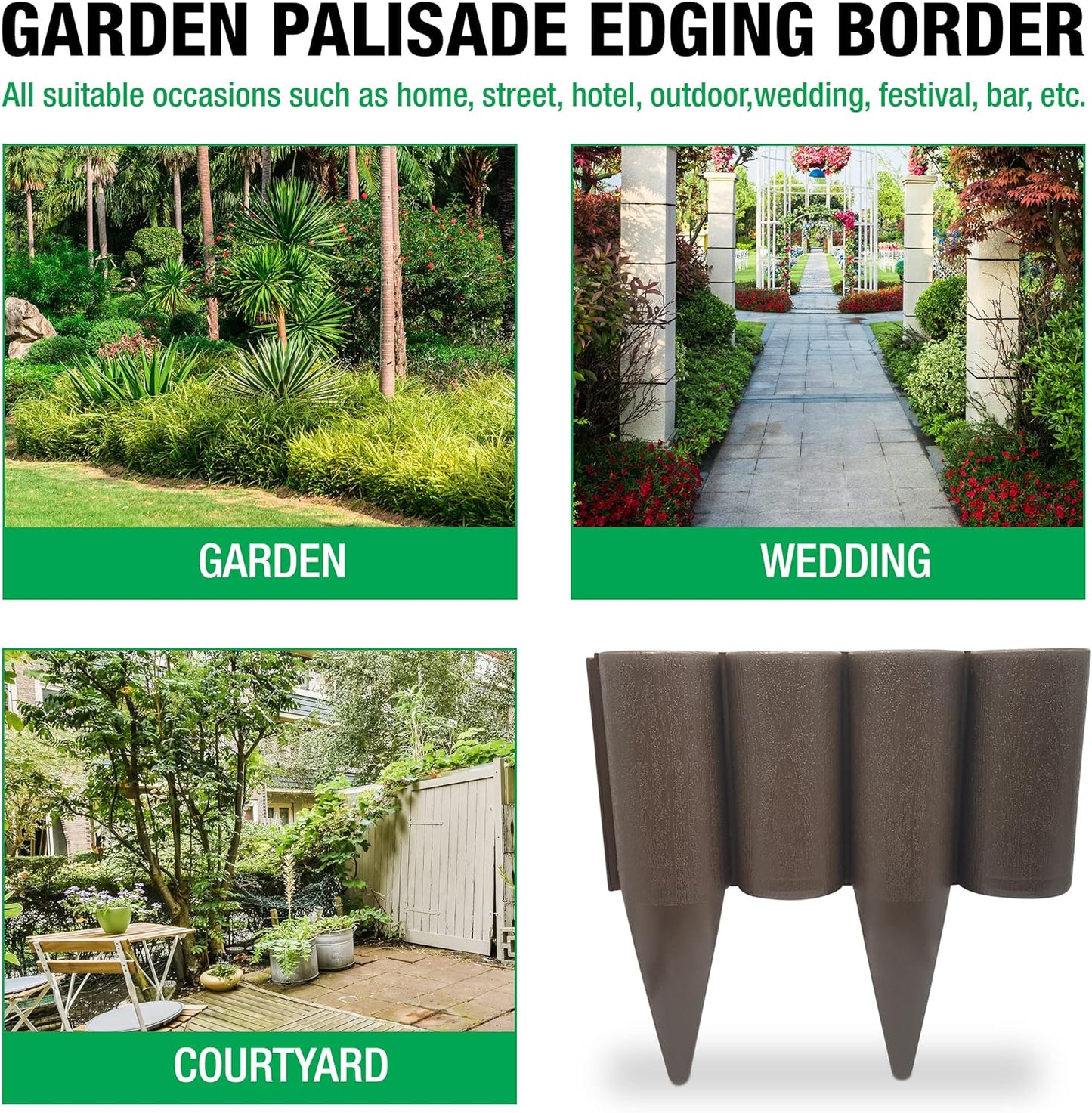 Brown Lawn Edging Border – 2.5 metres / 8.2 ft long Garden Palisade Edge Border with Wood Log Effect