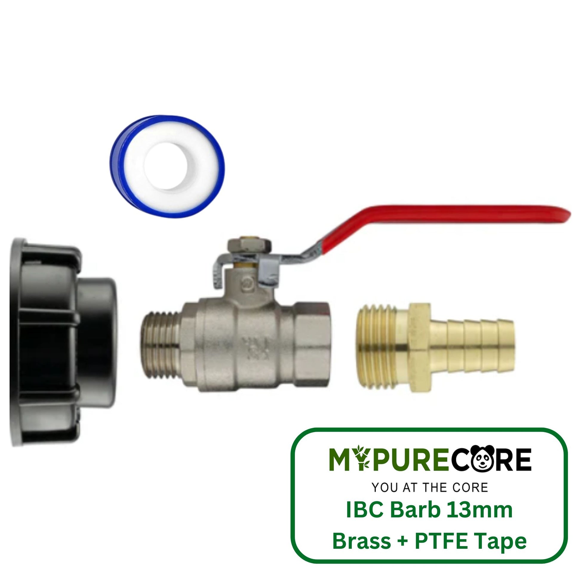 IBC S60X6 Cap Kit with Lever Valve, ½” BSP Thread, 13mm Brass Barb & PTFE Tape – Durable Leak-Proof Plumbing Solution