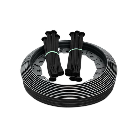 10m of Flexible Graphite Garden Edging Border - Complete with 20 Securing Pegs for Perfect Flower Beds, Lawns, and Pavement Design (40mm High)