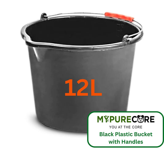 12L (3.1 Gallon) Black Plastic Bucket with Handles - Sturdy Bucket with Scale