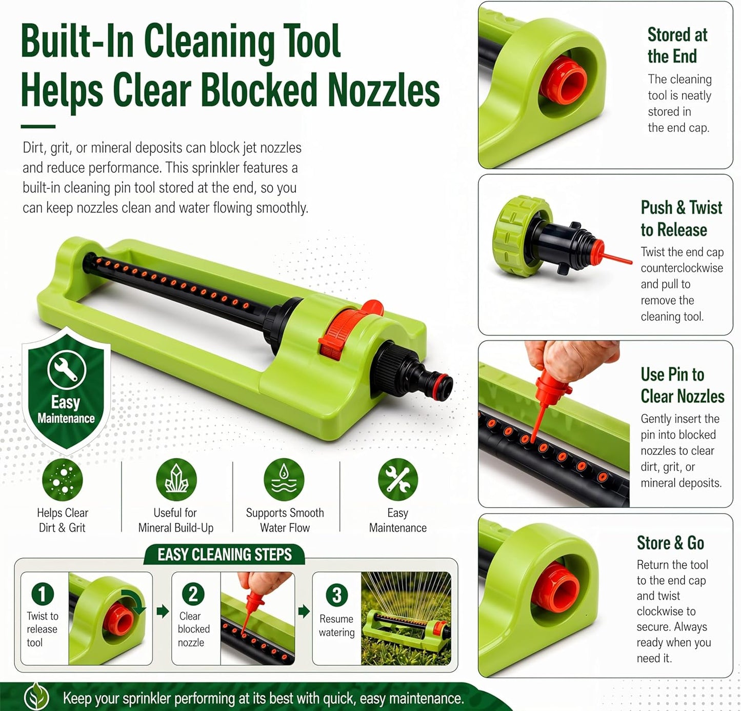 Garden Sprinkler Oscillating - 16 Jet Nozzles Adjustable Lawn Water Sprayer
