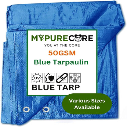 Large Blue Tarpaulin in Various Sizes - Durable, Water & UV Resistant Tarp Plastic Sheet for Outdoor, Camping, Tent Groundsheet & Garden - Ground Sheet for Versatile Use