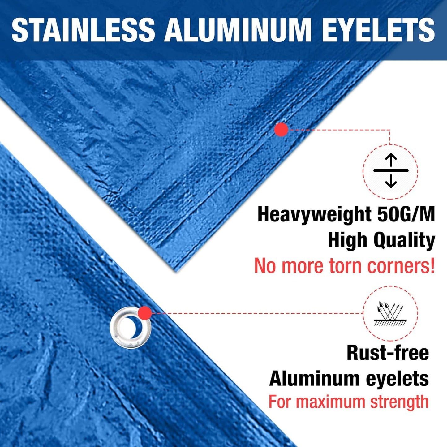 Blue Tarpaulin 50GSM Tarp Sheet + 10 Bungee Balls Camping Garden Cover