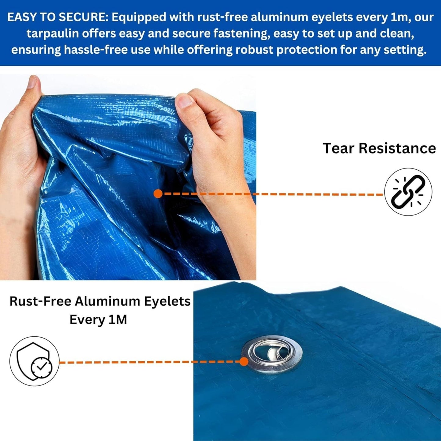 Blue Tarpaulin 50GSM Tarp Sheet + 10 Bungee Balls Camping Garden Cover