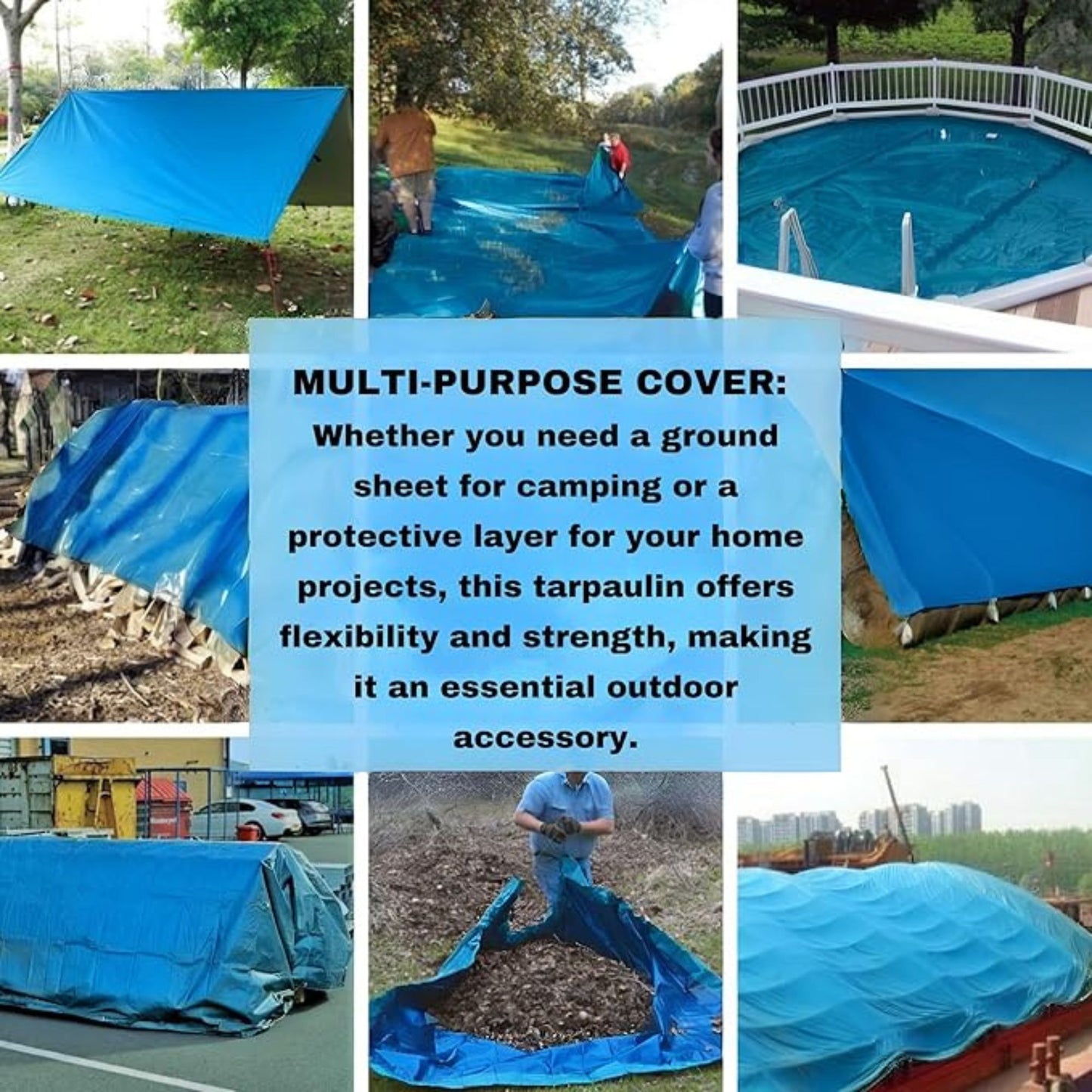 Blue Tarpaulin 50GSM Tarp Sheet + 10 Bungee Balls Camping Garden Cover