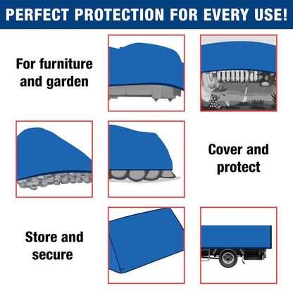 Blue Tarpaulin 50GSM Tarp Sheet + 10 Bungee Balls Camping Garden Cover