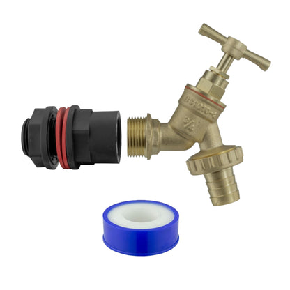 Garden Water Butt Rain Barrel Tap Kit 3/4" Adaptor for 26mm Holes and PTFE Sealing Tape included for a Leak-Proof Seal