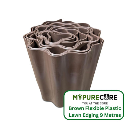 Brown Flexible Plastic Lawn Edging 9 Metres - Durable, Weatherproof, and Frost-Resistant! 15cm Height