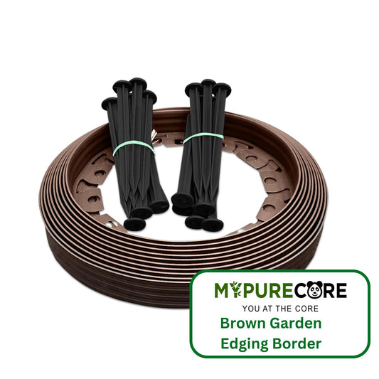 10m of Flexible Brown Garden Edging Border - Complete with 20 Securing Pegs for Perfect Flower Beds, Lawns, and Pavement Design (40mm High).