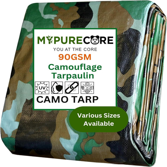 Camouflage Tarpaulin – Multi-Use Tarp Sheet for Camping, Fishing, Bird Watching & Garden – Waterproof, UV Protective Cover for Rain Shelter, Groundsheet, Tent & Trailer