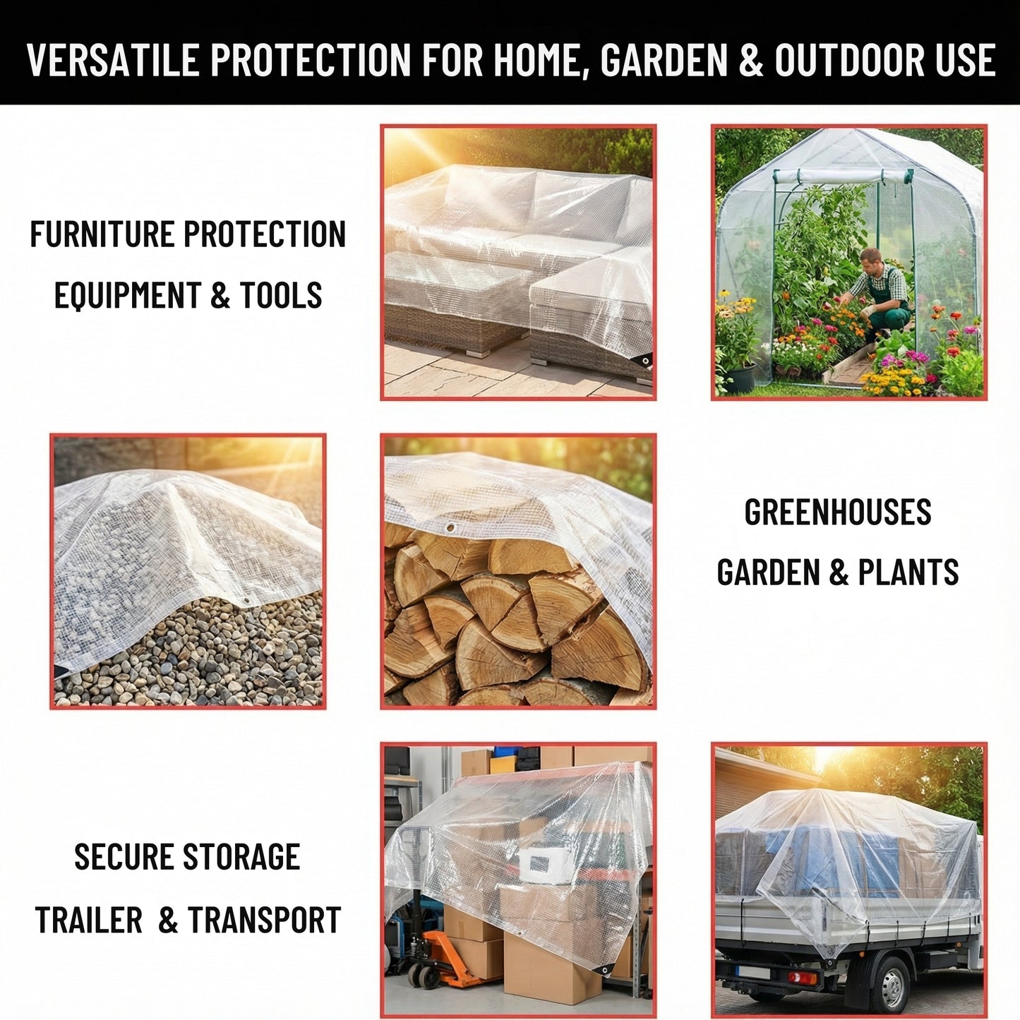 MYPURECORE Clear Weatherproof Tarpaulin 100GSM with 10 Bungee Balls – Heavy Duty Weatherproof Tarpaulin with Reinforced Edges & Eyelets – Transparent Tarp for Garden & Outdoor Use