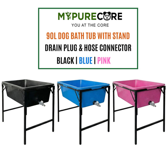 Dog Bath Tub 90L with Stand Raised Pet Bath Pool Foldable Metal Frame with Drain Plug Hose Connector Durable Dog Wash Tub for Indoor Outdoor Pet Care