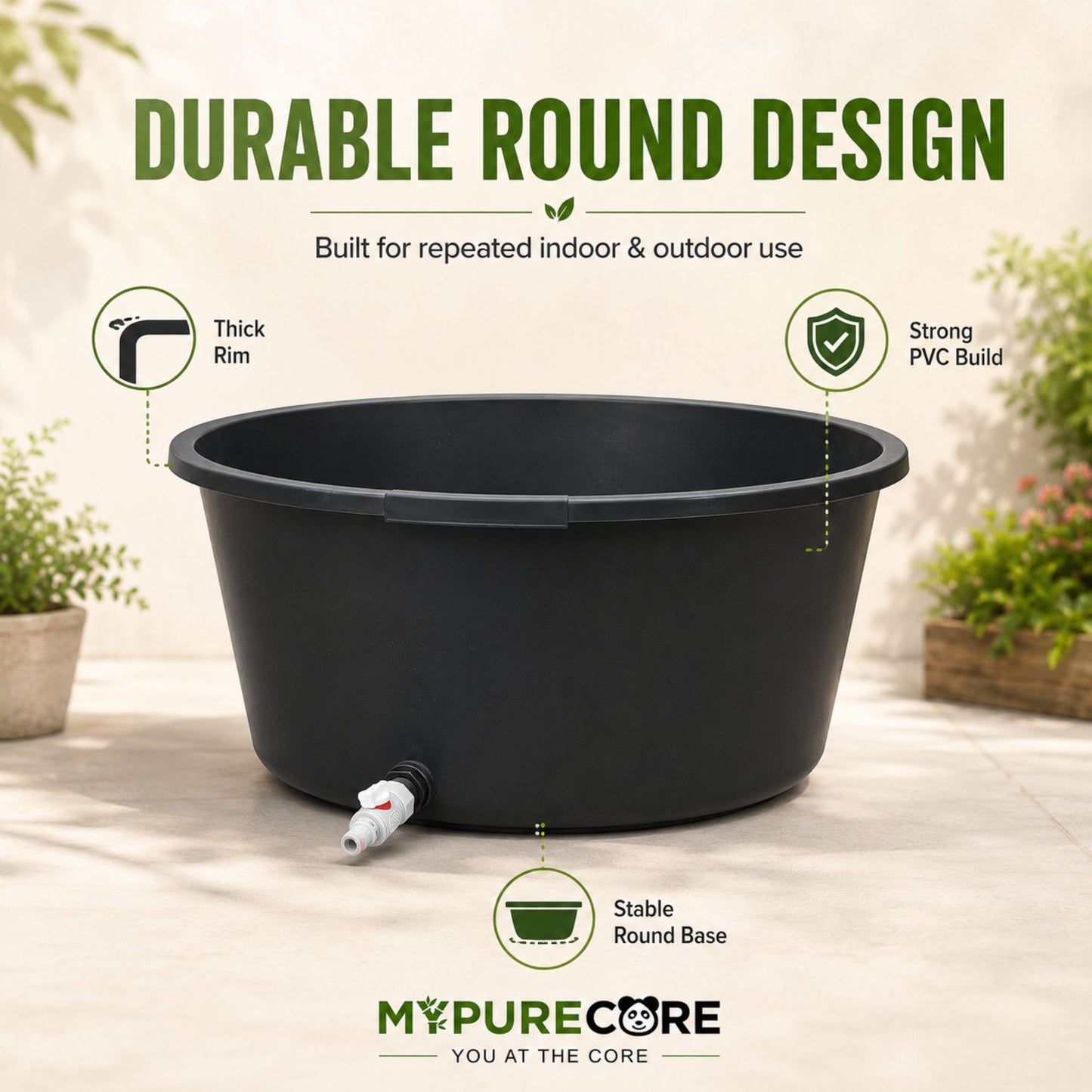 Round Dog Bath Tub with Drain Plug Heavy Duty Pet Washing Pool for Small Medium Large Dogs Durable Plastic Bath for Indoor Outdoor Use (45L / 65L / 90L)