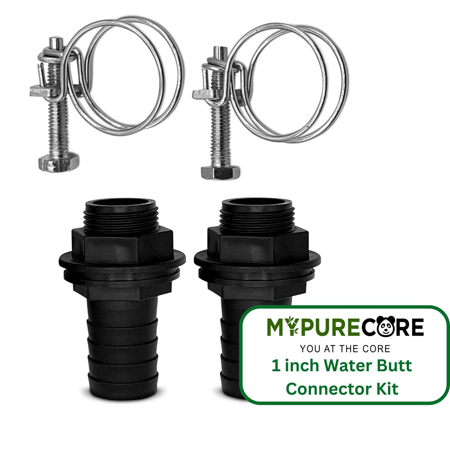 25mm 1 inch Water Butt Connector Kit – Heavy Duty Water Tank Outlet Connector Pack of 2 with 2 Double Wire Metal Clips