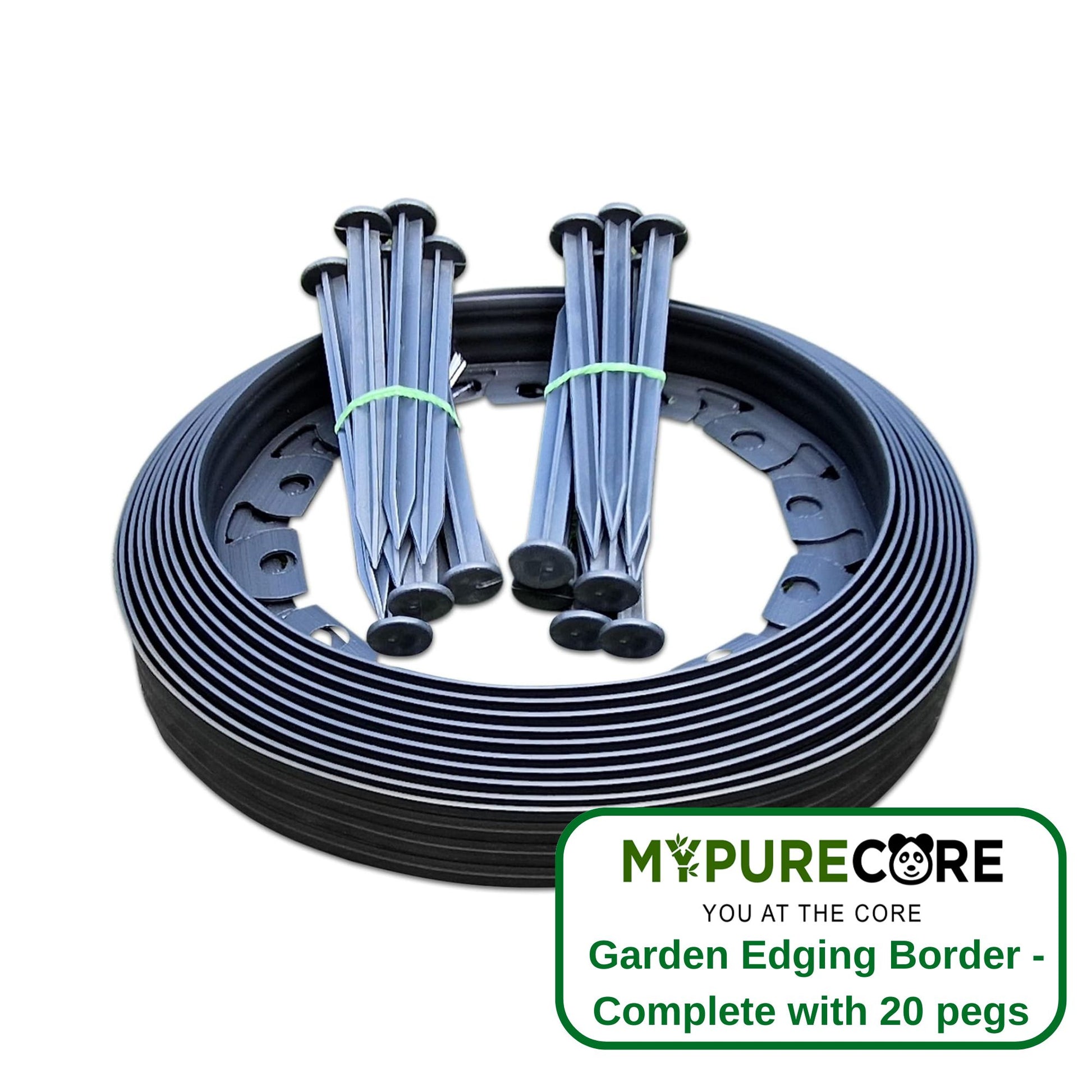 10m of Flexible Black Garden Edging Border - Complete with 20 Securing Pegs for Perfect Flower Beds, Lawns, and Pavement Design (60mm High)