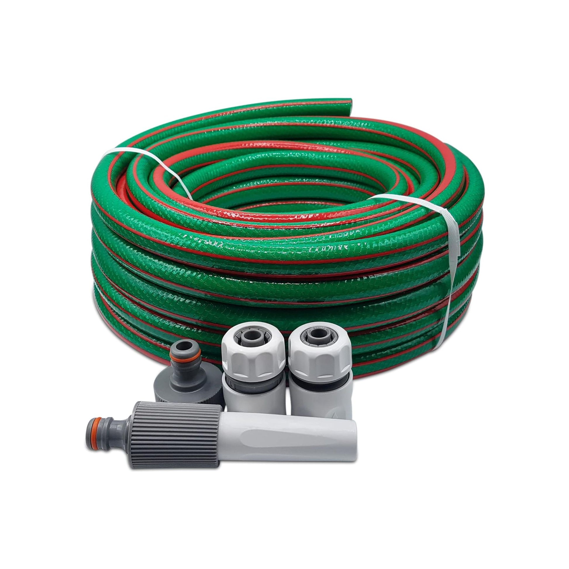 Garden Hose Set - Complete 4-Pc Starter Kit with Adjustable Nozzle, 3 Connectors for 1/2" & 5/8" Hoses, Female Thread Tap Adaptor - Durable 6-Layer PVC, Compatible with Hozelock (15M) (10M)