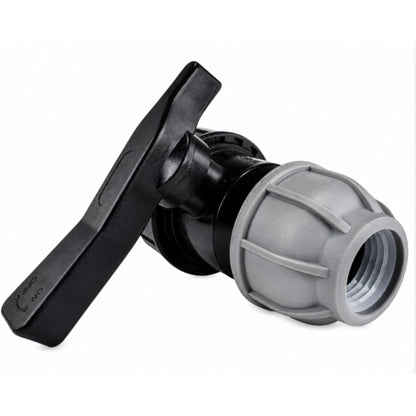 MDPE Water Pipe Outlet Valve Garden Hose Connector Kit 20mm 25mm 32mm - Compression Fitting, Flow Control Valve, Click-Lock Connector & PTFE Tape