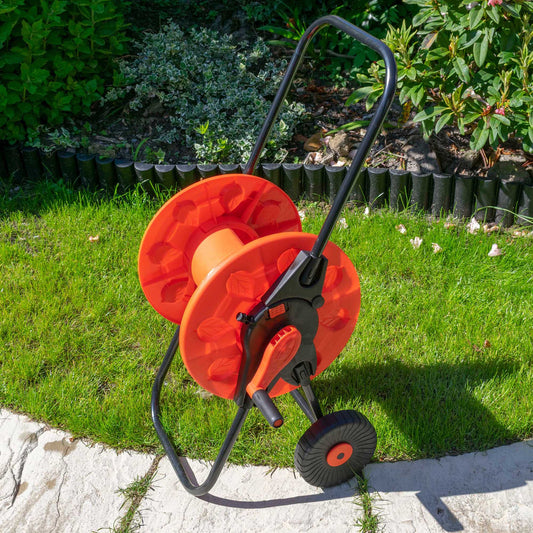 60m Garden Hose Reel Cart with Wheels - UV-Resistant, Easy-Wind Crank - Black/Orange