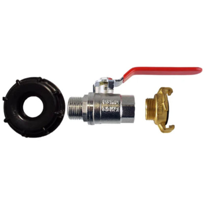 IBC 2” S60X6 Cap Kit with 1” BSP Thread, Brass Lever Valve, Geka Hose Fitting and PTFE Tape – Durable Leak-Proof Plumbing Solution
