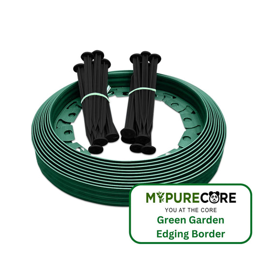 10m of Flexible Green Garden Edging Border - Complete with 20 Securing Pegs for Perfect Flower Beds, Lawns, and Pavement Design (60mm High).