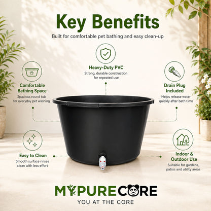 Round Dog Bath Tub with Drain Plug Heavy Duty Pet Washing Pool for Small Medium Large Dogs Durable Plastic Bath for Indoor Outdoor Use (45L / 65L / 90L)