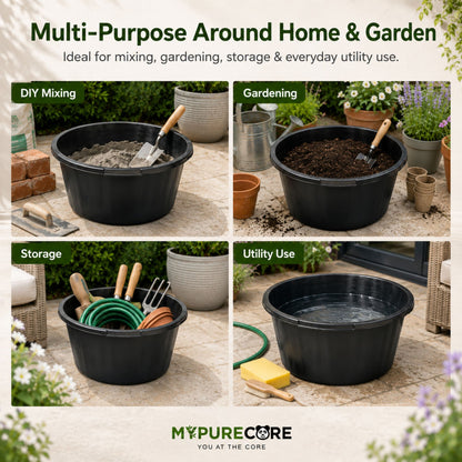 Round Mixing Tub Heavy Duty Plastic Utility Tub - Multi-Purpose PVC Container for Mortar, Plaster, Cement, Fillers, Gardening, Storage & DIY (45L / 65L / 90L)