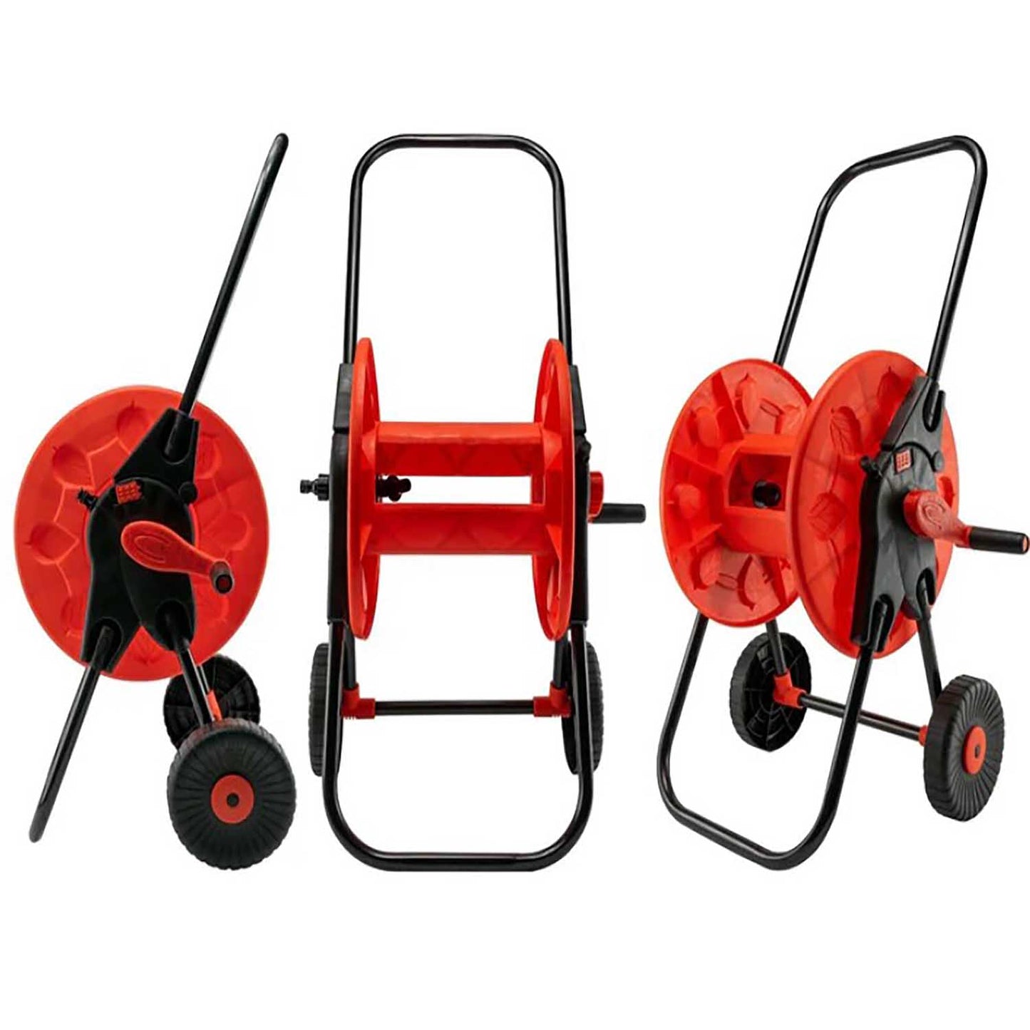 60m Garden Hose Reel Cart with Wheels - UV-Resistant, Easy-Wind Crank - Black/Orange