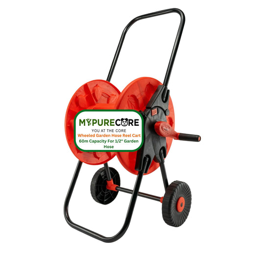 60m Garden Hose Reel Cart with Wheels - UV-Resistant, Easy-Wind Crank - Black/Orange