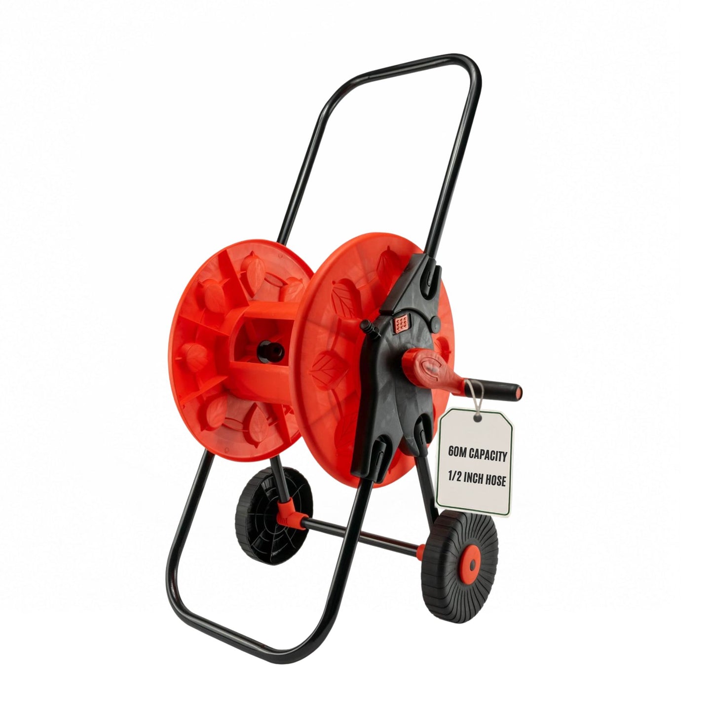 60m Garden Hose Reel Cart with Wheels - UV-Resistant, Easy-Wind Crank - Black/Orange