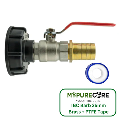 IBC 2” S60X6 Cap with Lever Valve & 25mm Brass Barb - and PTFE Tape – Durable Leak-Proof Plumbing Solution