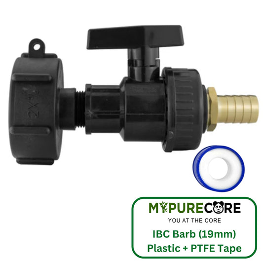 IBC 2” S60X6 Cap with Large Plastic Valve, 19mm Brass Hose Barb & PTFE Tape | Durable Leak-Proof Kit