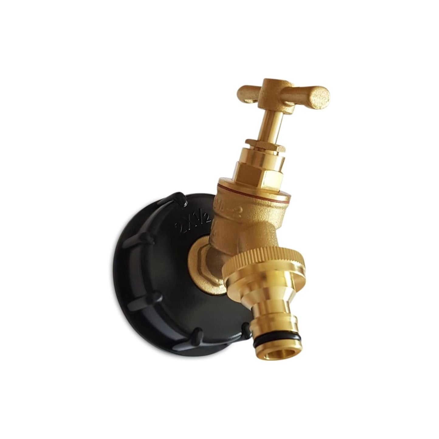 IBC Tank Adapter Hose Connector – S60X6 Brass Garden Tap with Click-Lock Hose Fitting – Heavy Duty Coarse Thread PTFE Tape Included – Easy Installation – Snap On Male Outlet