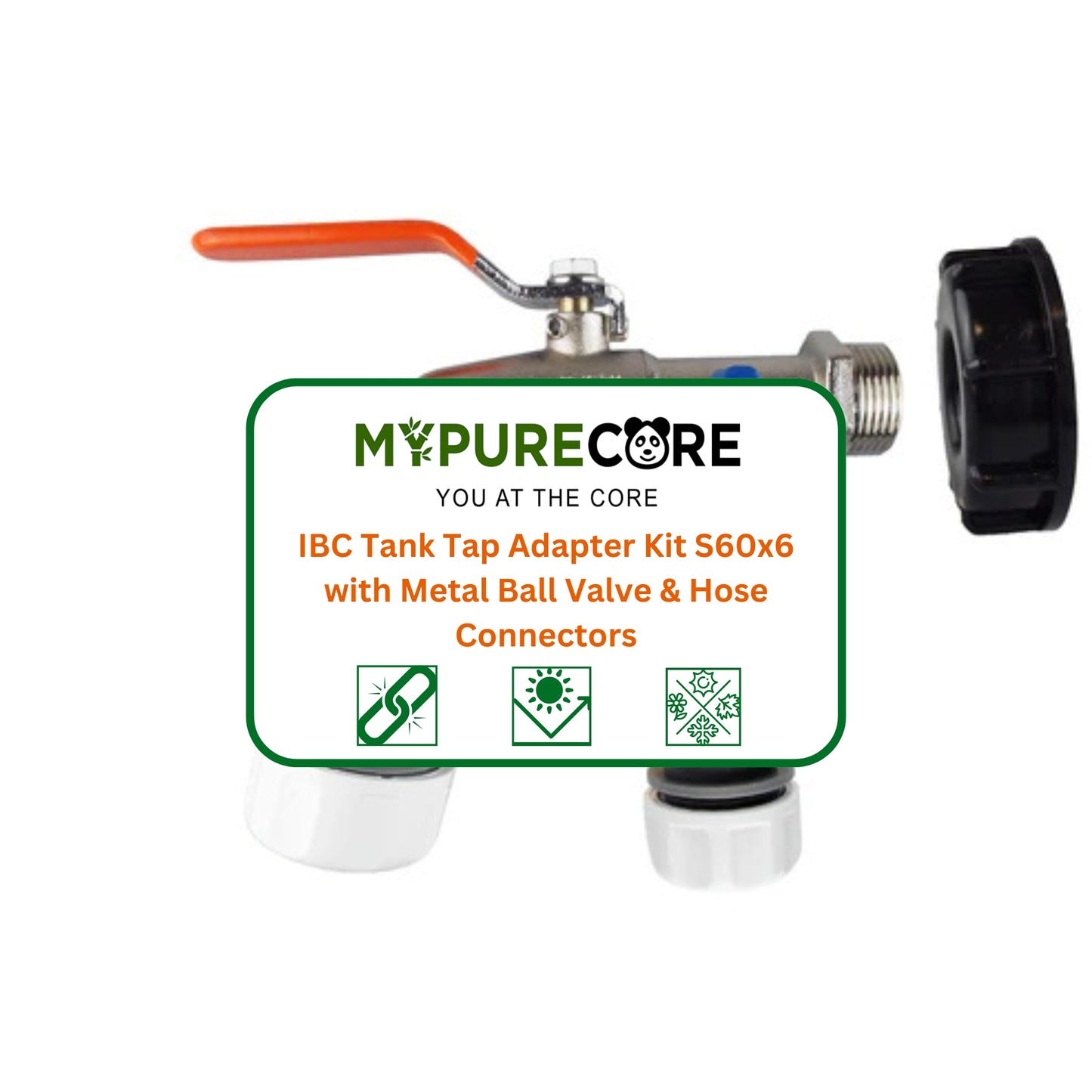 IBC Tank Tap Adapter Kit S60x6 | Metal Ball Valve & Hose Connectors for 2" Outlet