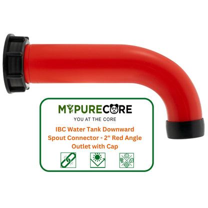 IBC Water Tank Downward Spout Connector - 2" Red Angle Outlet with Cap
