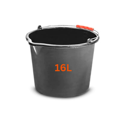 Large 16L (4.2 Gallon) Black Plastic Buckets with Handles - Sturdy Multipurpose Containers with Measuring Scale - Ideal for Builders, Car Washes, Bathroom, Home & Garden