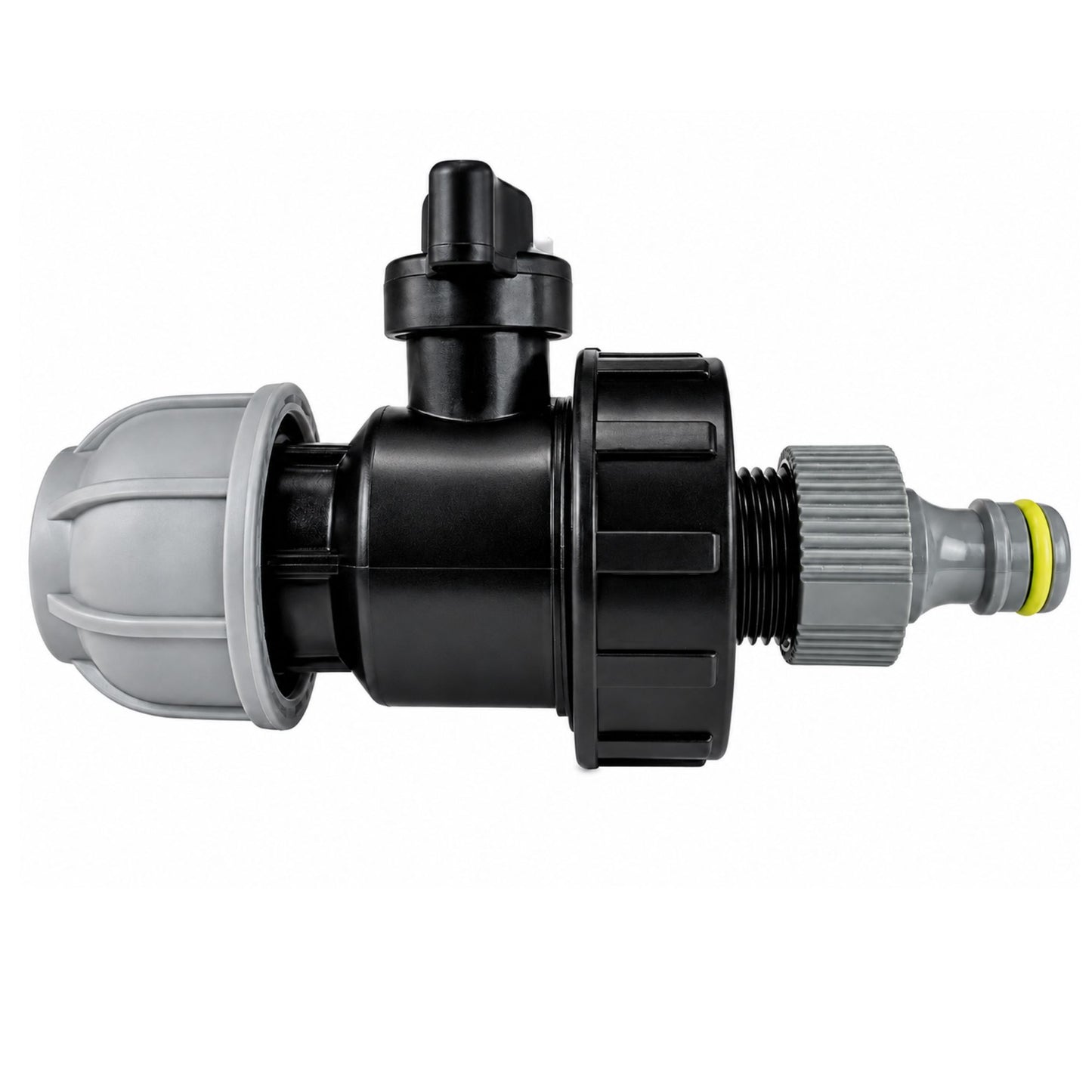 MDPE Water Pipe Outlet Valve Garden Hose Connector Kit 20mm 25mm 32mm - Compression Fitting, Flow Control Valve, Click-Lock Connector & PTFE Tape