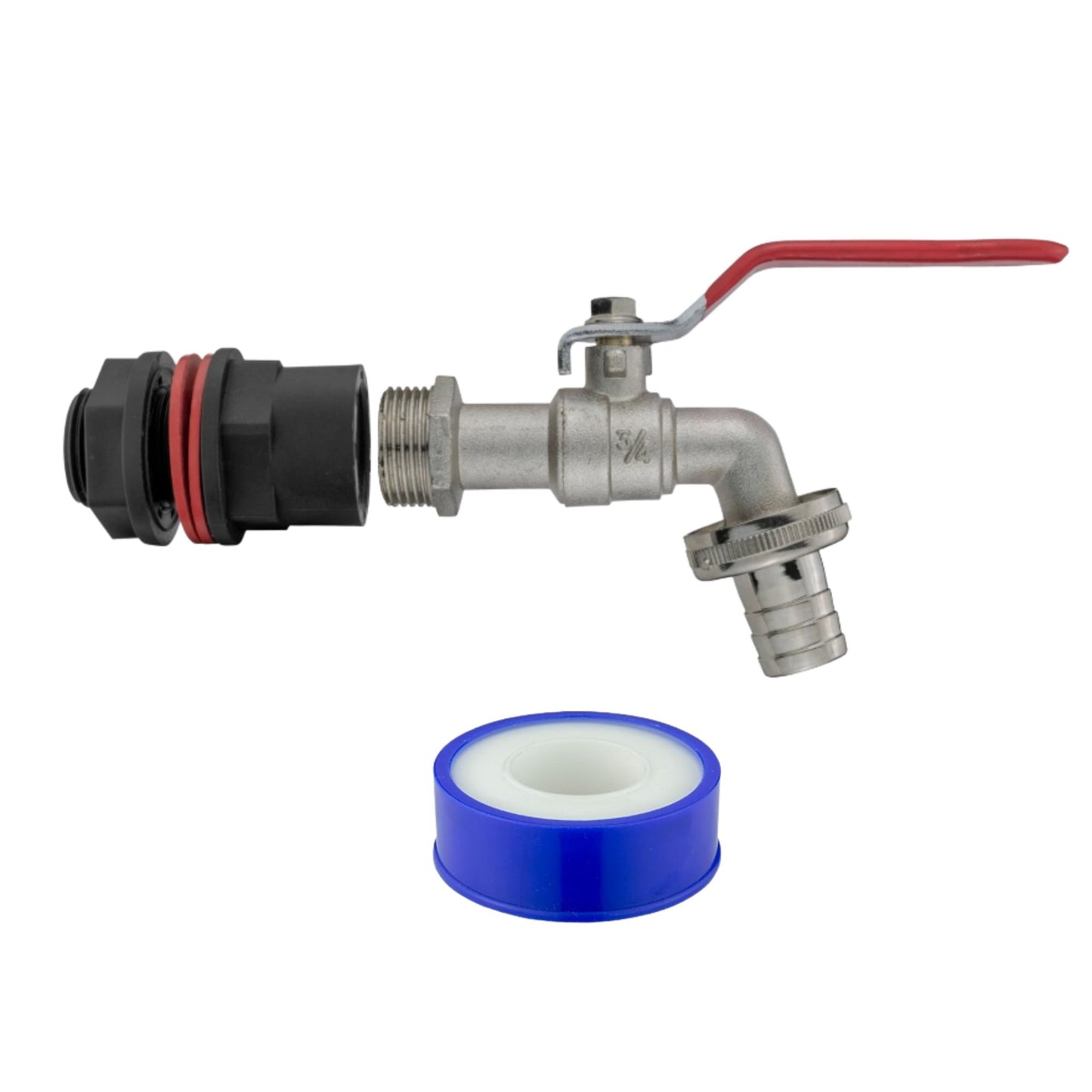 Garden Water Butt Rain Barrel Tap Kit 3/4" Adaptor for 26mm Holes and PTFE Sealing Tape included for a Leak-Proof Seal