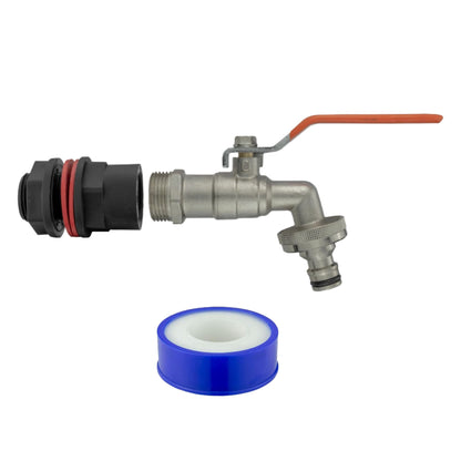 Water Butt Tap Adapter Kit for Rain Barrel & Water Tank – Hose Connector, Tap Options & PTFE Tape