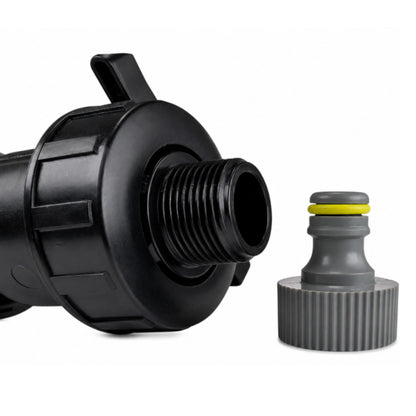 MDPE Water Pipe Outlet Valve Garden Hose Connector Kit 20mm 25mm 32mm - Compression Fitting, Flow Control Valve, Click-Lock Connector & PTFE Tape
