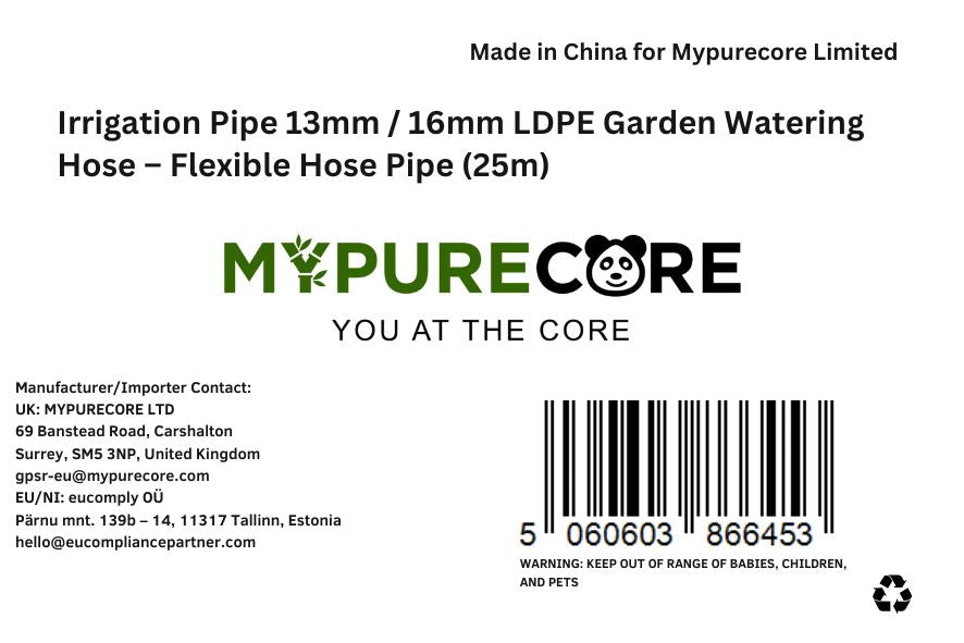 Supply Pipe for Irrigation Pipe 13mm / 16mm LDPE Garden Watering Hose – Heavy Duty UV Resistant Black Tubing Roll for Drip System, Greenhouse, Outdoor Plant Irrigation – Flexible Hose Pipe