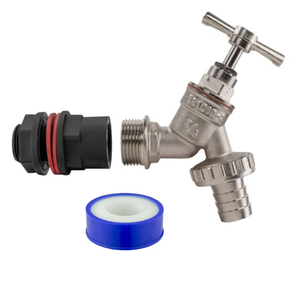 Garden Water Butt Rain Barrel Tap Kit 3/4" Adaptor for 26mm Holes and PTFE Sealing Tape included for a Leak-Proof Seal