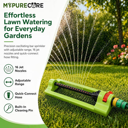 Garden Sprinkler Oscillating - 16 Jet Nozzles Adjustable Lawn Water Sprayer
